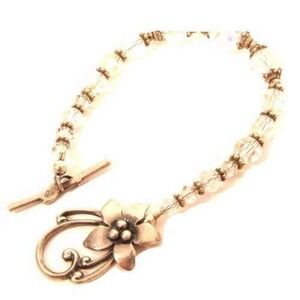 Sterling Silver Hallmarked Large Flower Toggle Clasp‎ Aurora Borealis Bracelet